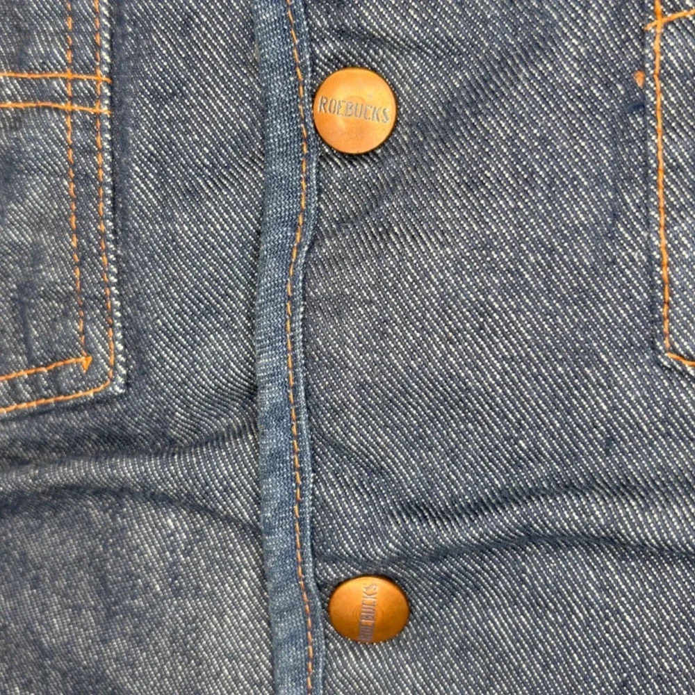 Vintage 70s Roebucks Sears Sherpa Lined Denim Vest Mens XL Snap Front Dark Wash